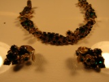 Vintage Green Rhinestone Bracelet and Matching Earrings Set