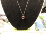 Vintage Art Nouveau Glass Amethyst Heart Necklace