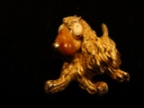 Vintage Enamel gold Tone Dog Brooch
