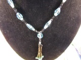Antique Green / Black Glass Lavalier Necklace