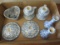 Lot of 7 Ceramic Spongeware Candle Holders and Heart Bowl