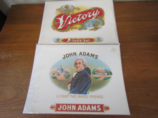 Lot of 2 Tobacco Box Labels, John Adams, Victory