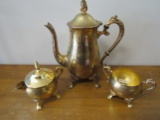 EP Brass Teapot with Creamer and Sugar