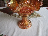 Vintage Cut Glass Ruffled Punch Bowl, Orange