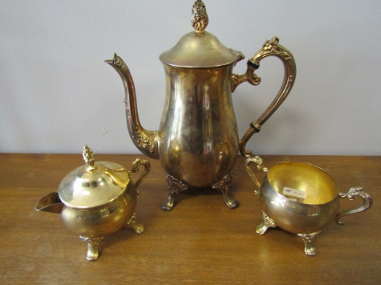 EP Brass Teapot with Creamer and Sugar