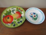 Lot of 2 Enamel Metal Plate and Dish