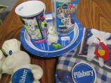 Lot of Pillsbury Doughboy, Dish, Cups, Doll, Soap Dispenser