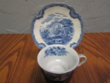 Antique Blue Rose Teacup and Johnson Bros. Saucer, England