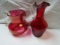 Lot of 2 Vintage Red Glass Pitchers