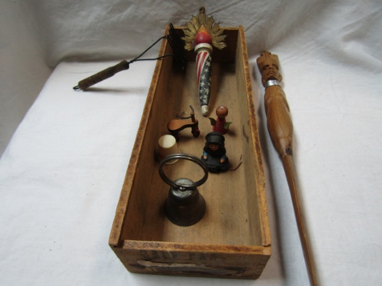 Vintage/Antique Lot, Cheese Box and Wooden Trinkets and Letter Opener