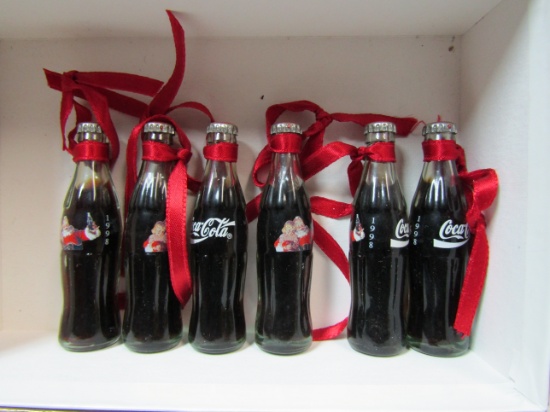 Lot of 6 Mini Coca Cola Bottles with Santa, 1998