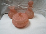 Lot of 3 Vanity Glass Set, Pink Hob Nob