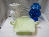 Lot of 3 Fenton Dish, HobNob Milkglass, Blue Glass Bank