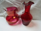 Lot of 2 Vintage Red Glass Pitchers