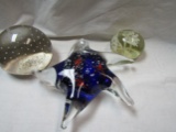 Lot of 3 Vintage Art Glass Paper Weights, Starfish, Flower