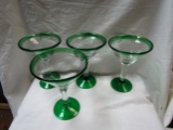 Lot of 4 Vintage Green and Clear Glasses