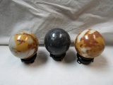 Vintage Lot of 3 Art Glass Decorative Balls with Stands