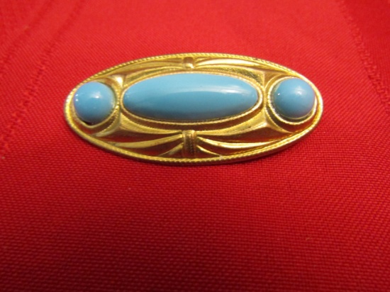 Vintage Cabochon Brooch, Gold Tone