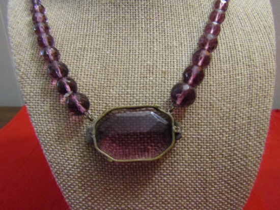 Art Nouveau Amethyst Glass Enamel Necklace