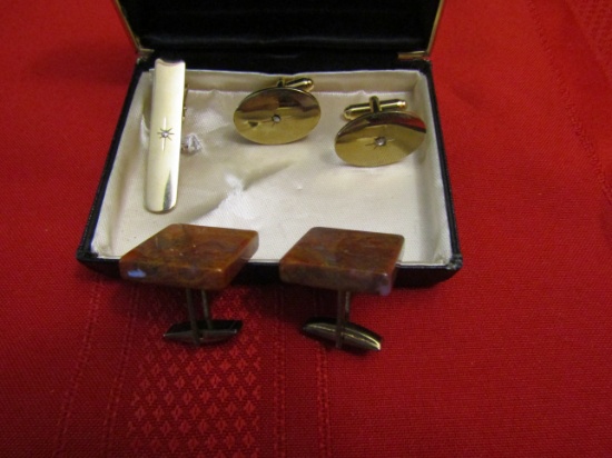 Vintage Lot of 3 Cufflinks and Tie Clip in Box