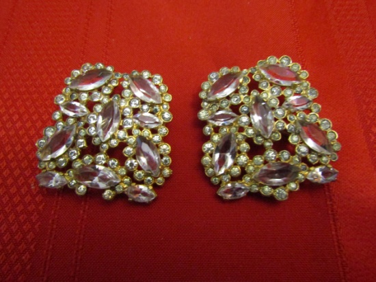 Vintage Matching Rhinestone Brooches, 1.75"