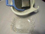 Lot of 4 Kitchen Ware, Strainer, Graters, Glass Platt