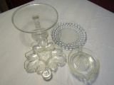 Lot of 4 Glass Juicer, Cake Stand, Serving Trays