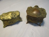 Lot of 2 Vintage Art Nouveau Brass Jewelry Boxes