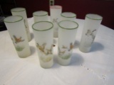 Lot of 8 Vintage Frosted Pheasant Glasses