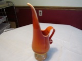 Vintage Mid Century Orange Slag Glass Pitcher