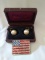3 pc.  Faux Pearl Earrings and USA Rhinestone Flag Brooch