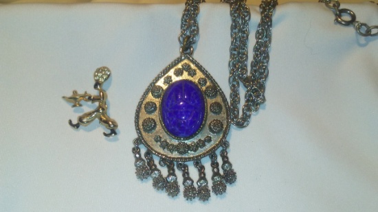 2 pc. Scarab Necklace and Geenie and Lamp Brooch