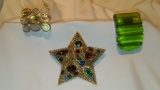 3 pc. Retro Hair Clip, Crystal Ring, and Multicolored Stone Star Brooch