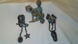 3 Lot Middle Eastern Scarf Clip and Pair of Cowboy Western Earrings