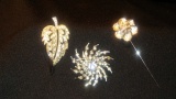 3 pc. Art Deco Rhinestone Brooches and Dress Stick Pin