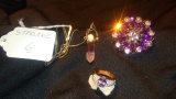 3 pc. Rhinestone Ring, Brooch, and Necklace