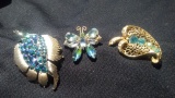 Lot of 3 Peacock Colored Brooches