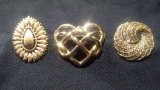 Lot of 3 Art Deco Gold Tone Brooches