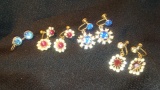 8 pcs. 4 Pairs of Vintage Colored Rhinestone Earrings