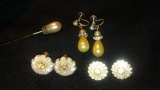 7 pcs. 3 Sets Vintage Earrings and Dress Stick Pin