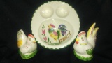 Lot of 3 Collectible Rooster and Hen Kitchenware