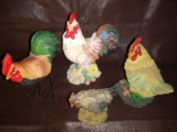 4 Rooster Figurines