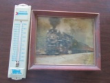 Lot of 2 Framed Train Print and AMTRAK Wall Thermometer