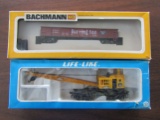 Lot of 2 Bachmann HO Burlington Gondola and Life-Like B&O Crane Car