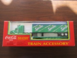 Coca Cola Train Accessory Die Cast Sprite Tractor and Trailer with Flat Car 667003, Original Box