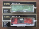 Lot of 2, K-Line CB&Q Stock Car, K-90009 and Santa Fe Reefer, K-90010, New in Original Box
