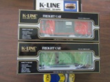 Lot of 3, K-Line K90009, CB&Q Stock Car, K90010 Santa Fe Reefer, KCC Car, Original Boxes