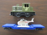 Lot of 2, Lionel Camo Switcher Engine & Penn Flat with Helicopter, No Box