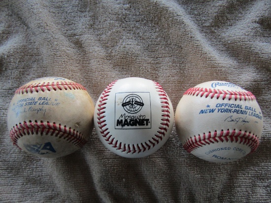 Lot of 3 Baseballs, Florida State League, New York-Penn League, Mosquito Magnet