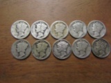 Lot of 10 Silver Dimes, 1917-1937